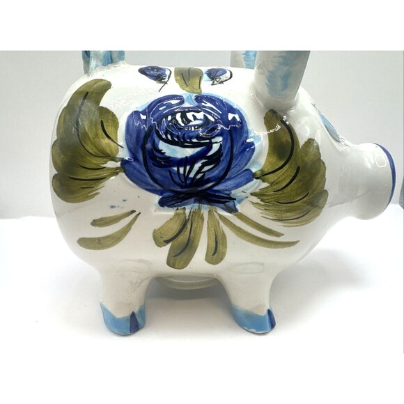 Vintage Italian Ceramic Piggy Bank Blue Flowers PIG BANK Made In Italy 5.5 X 5.5 - Picture 2 of 13
